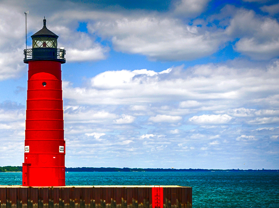 Kenosha harbor and lighthouse on the Lake Michigan shoreline